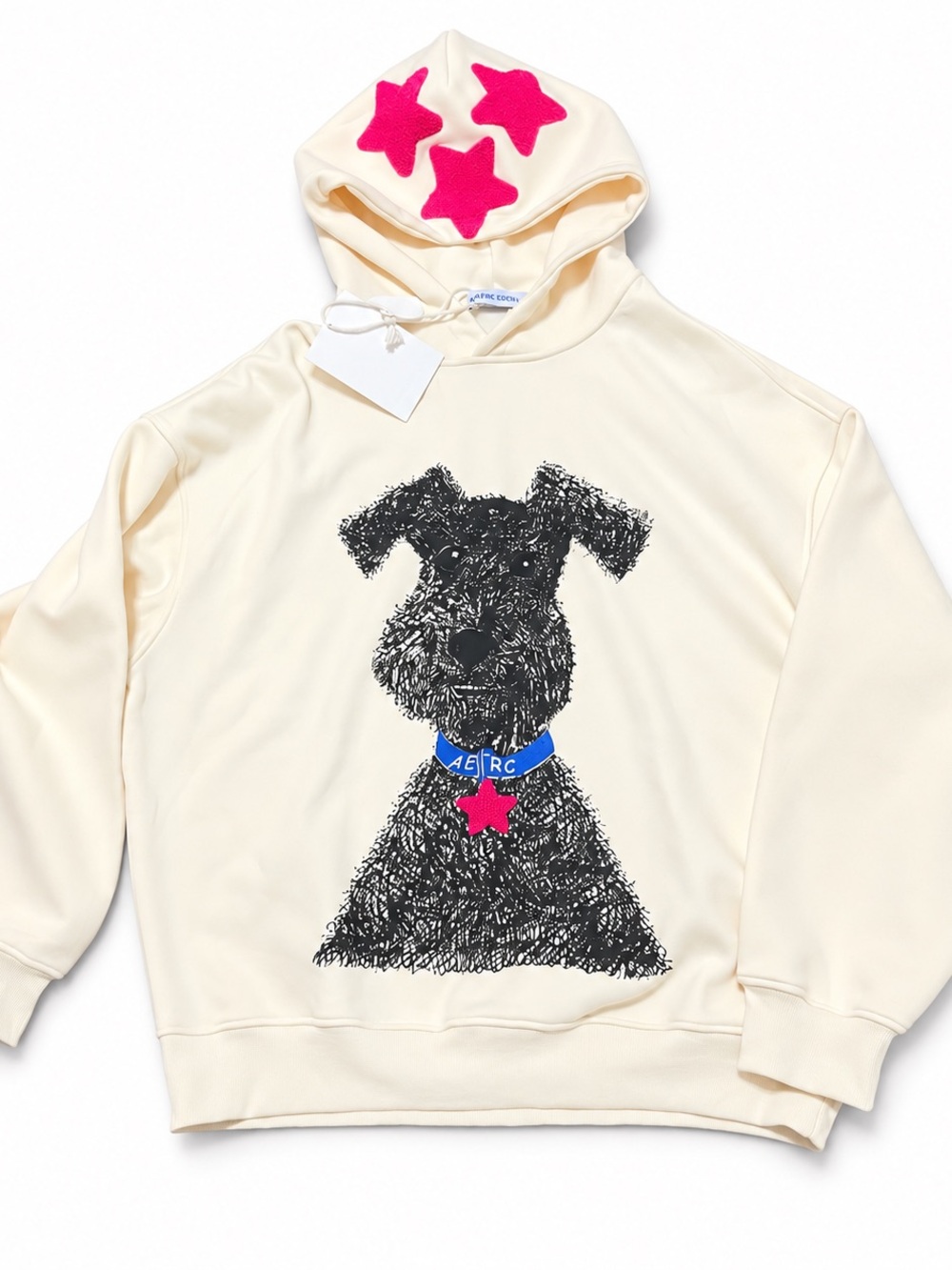 Aelfric Eden Cream Hoodie with Black Dog Graphic and Pink Star Details - Picture 3 of 6
